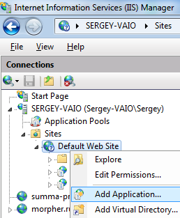 Add Application in IIS