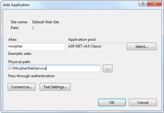 Add Application in IIS