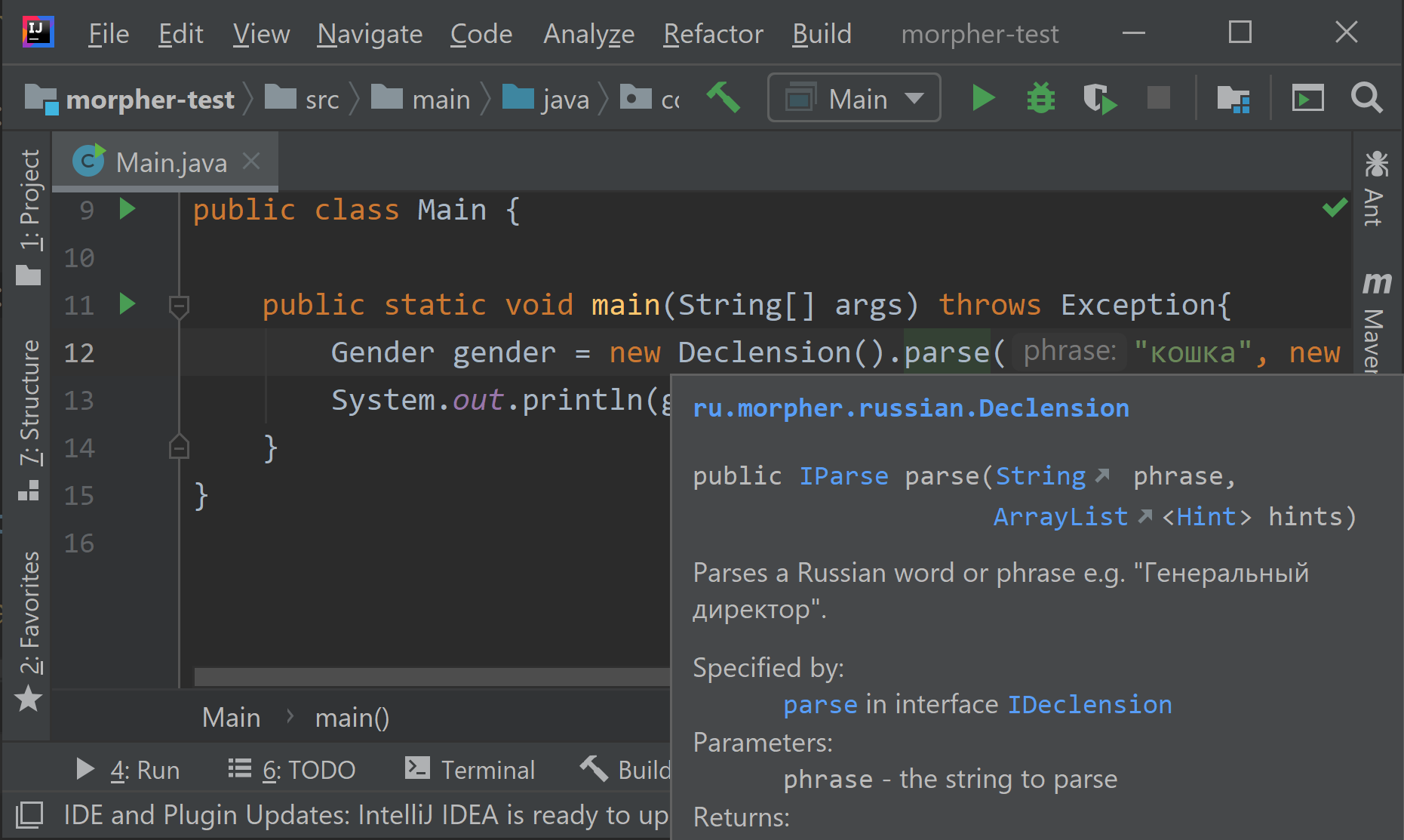 Подсказка с документацией в IntelliJ IDEA